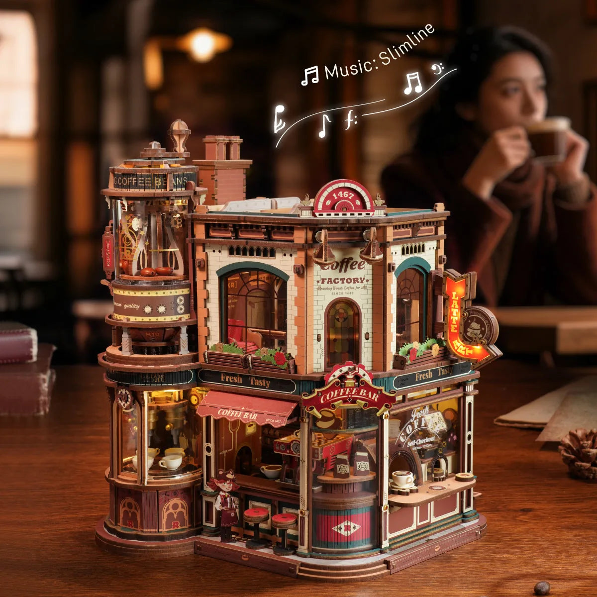 Rokr: Dream Coffee Factory DIY Miniature Puzzle Kit - (EAB02)