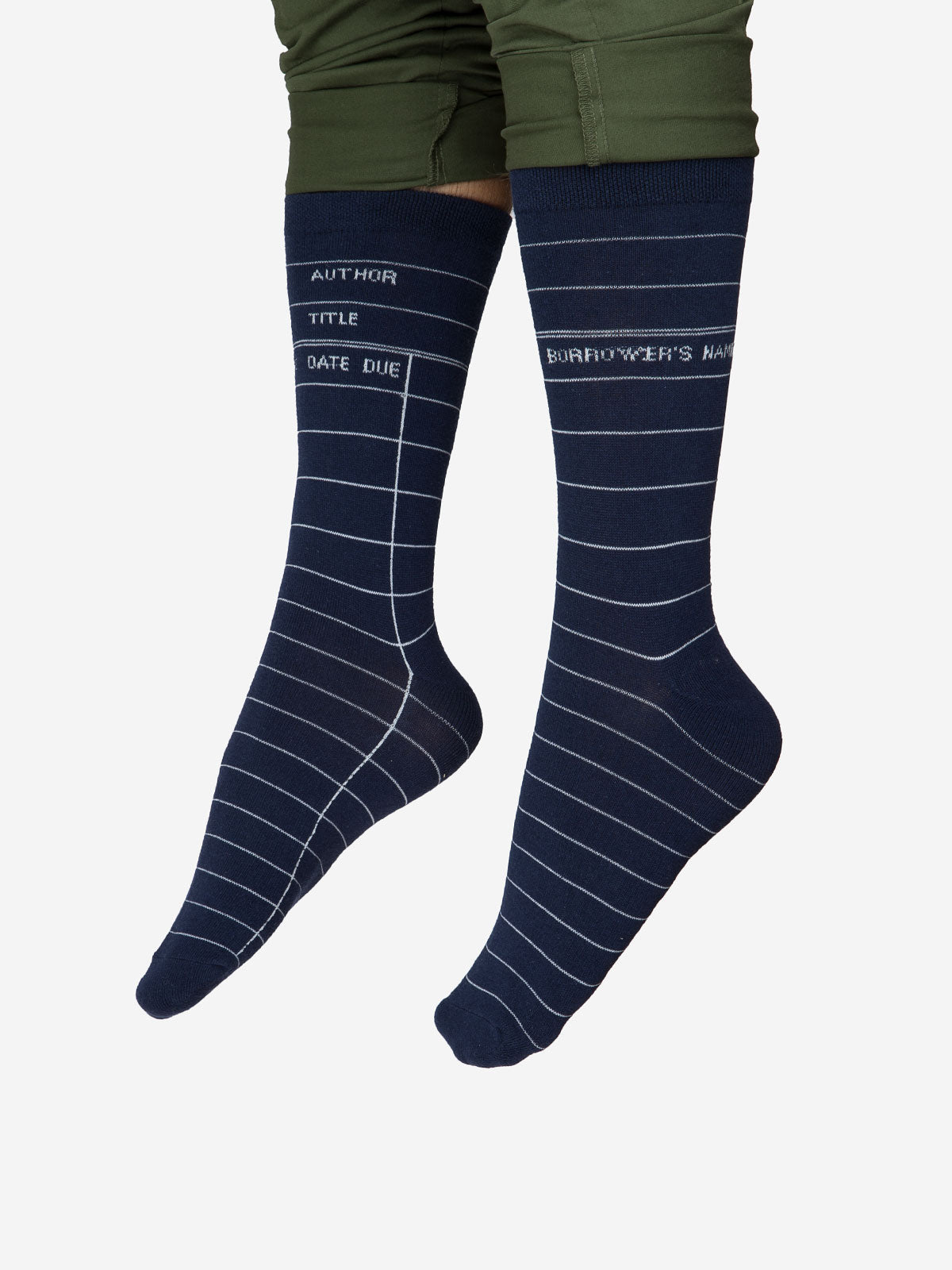 Library Card Navy Socks - Large