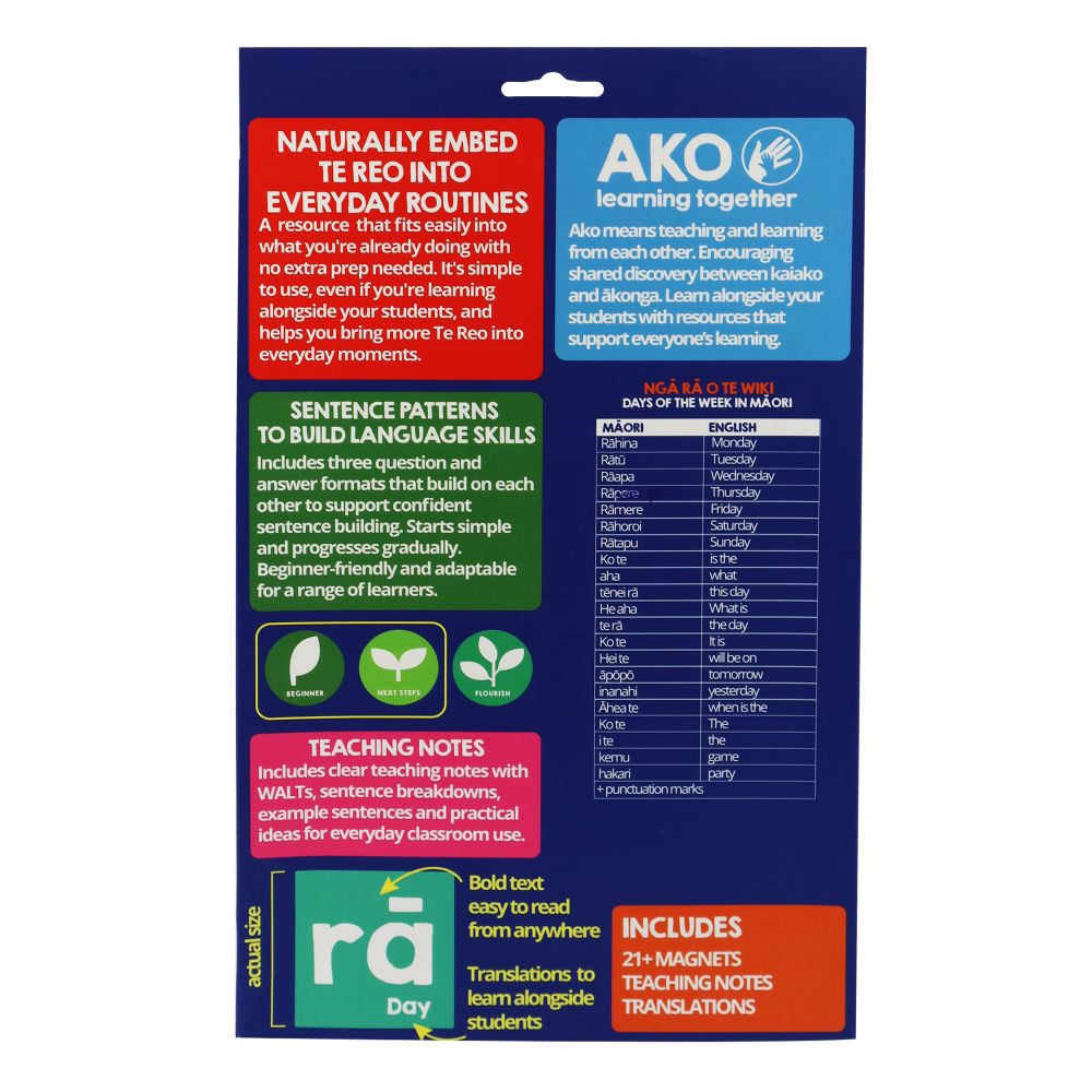 Magnetic Days of the Week in Te Reo Māori (21 Pieces)