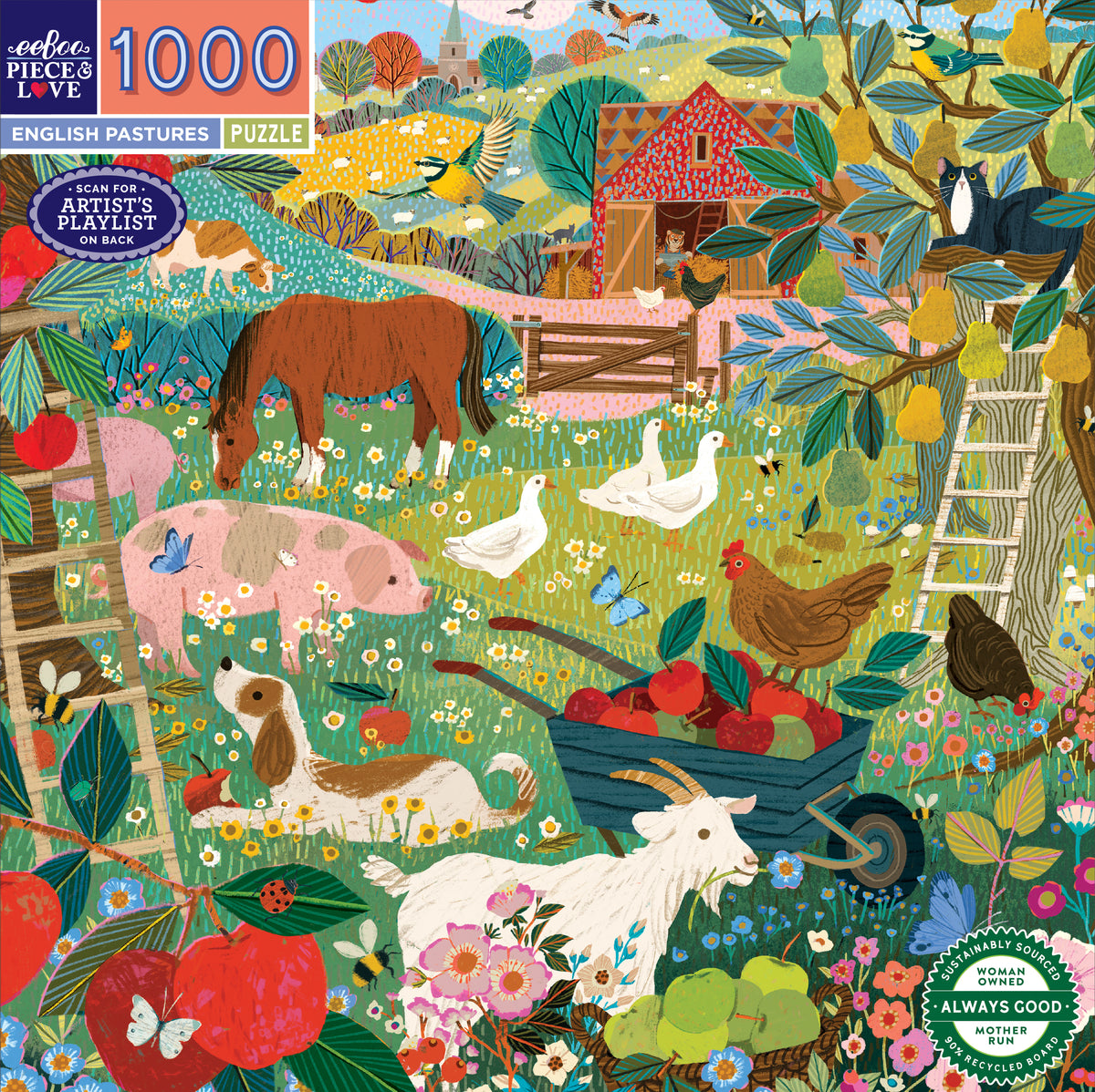 eeBoo: English Pastures Square Puzzle - 1000pc