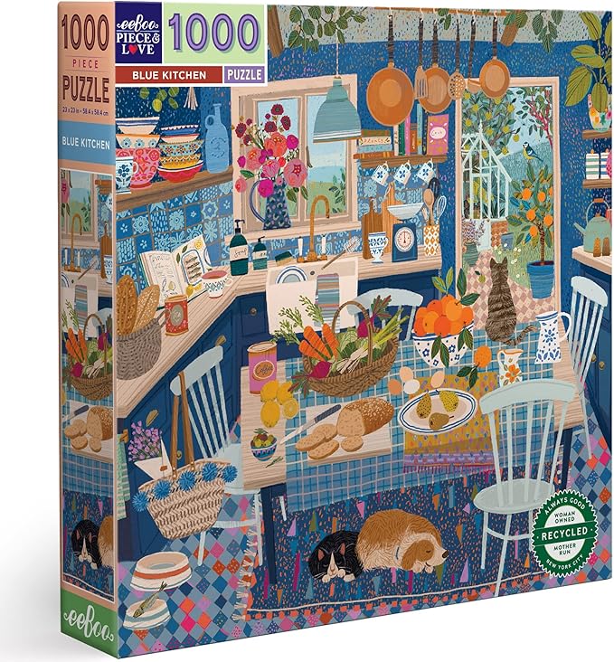 eeBoo: Blue Kitchen Square Puzzle - 1000pc