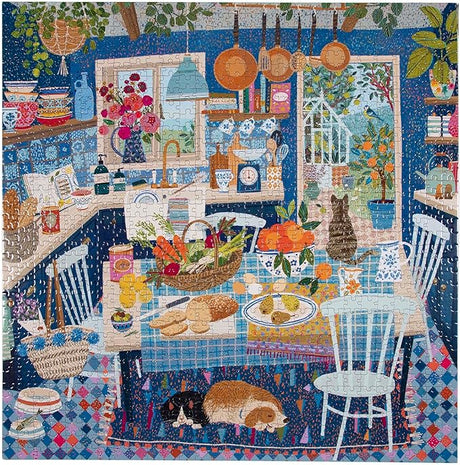 eeBoo: Blue Kitchen Square Puzzle - 1000pc