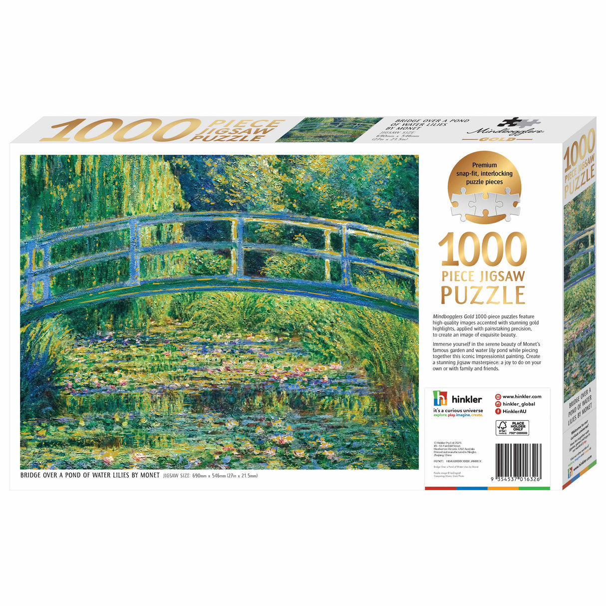 Mindbogglers Gold 1000pc Jigsaw Puzzle - Bridge Over a Pond of Water Lilies